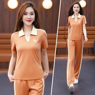 休领闲运动套装夏季新女款时尚宽松中年女士跑步两服7769459件套