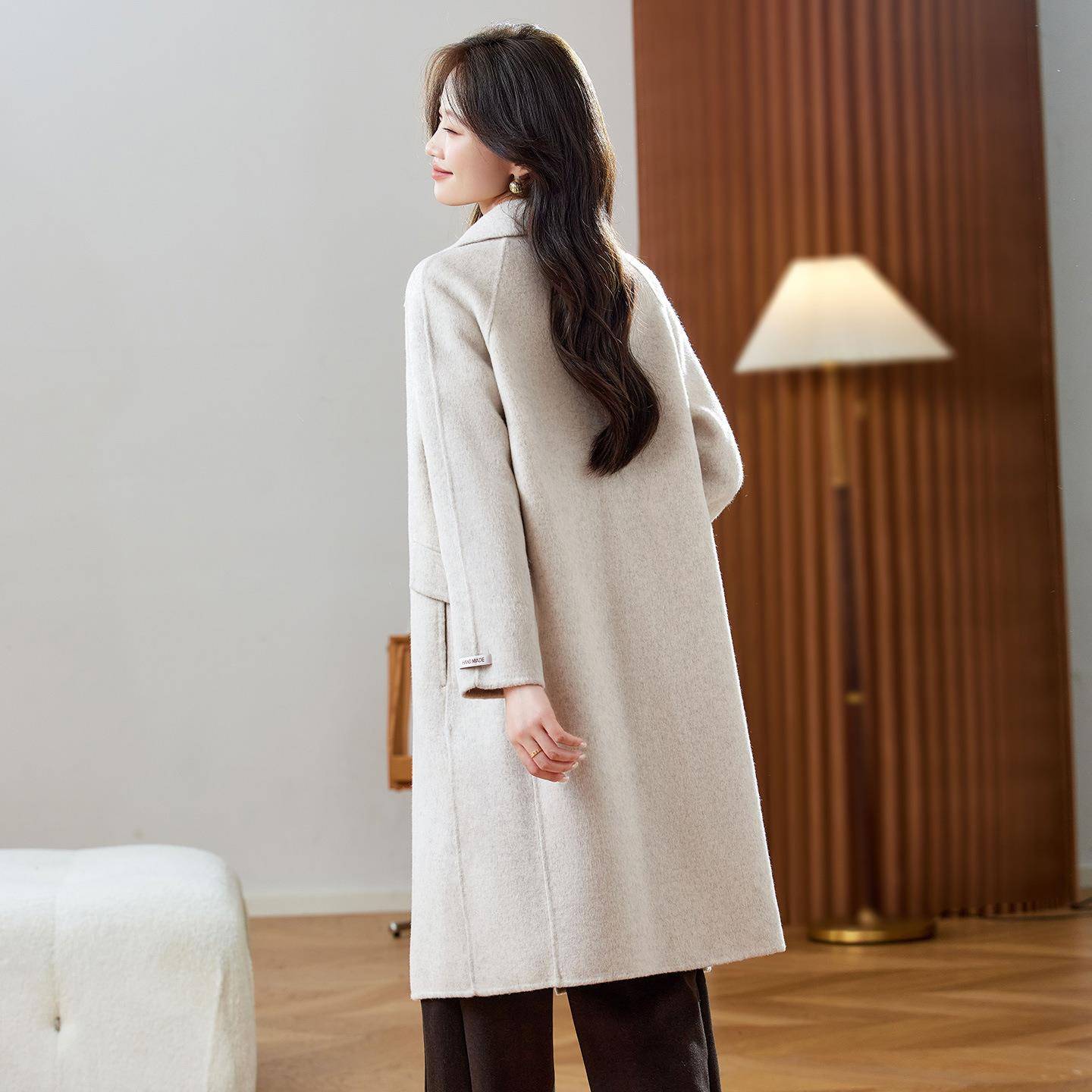 高双面呢羊ZZHEN264大衣绒女端中长款秋冬款小个子系带新羊毛呢子