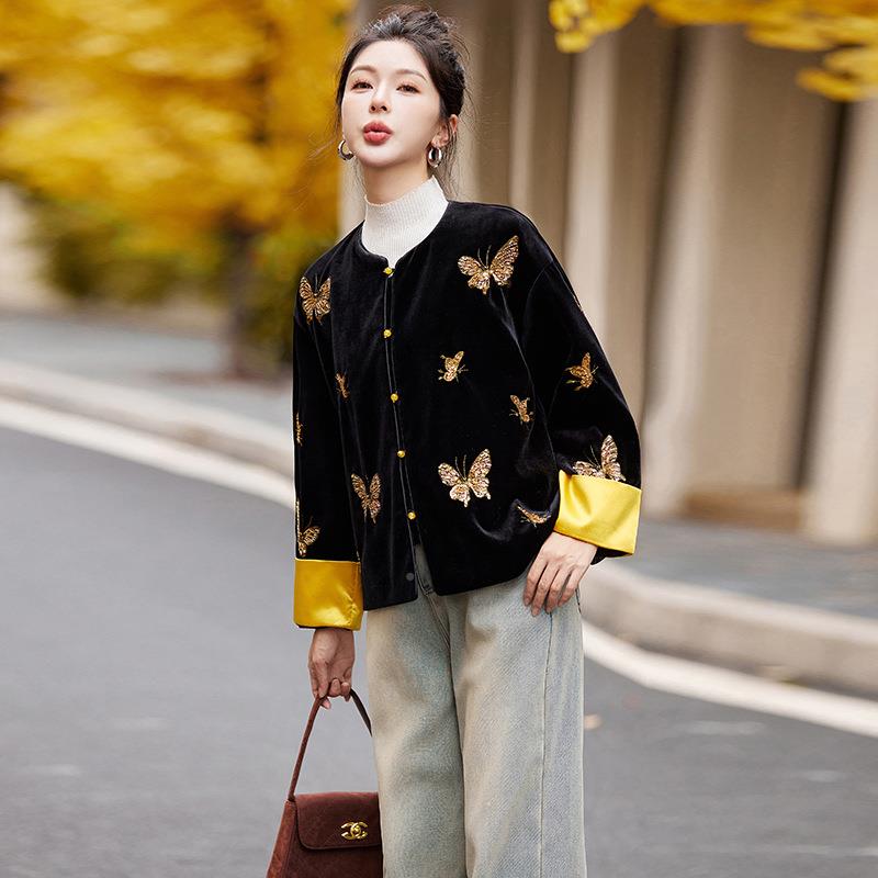 2春025季新中式6国风外套女蝴6029蝶刺绣显高级感宽松瘦上衣 SP02
