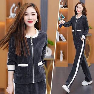 新款 两套件休闲时尚 2552春季 女圆气色质38 舒适显瘦领拼 运动套装