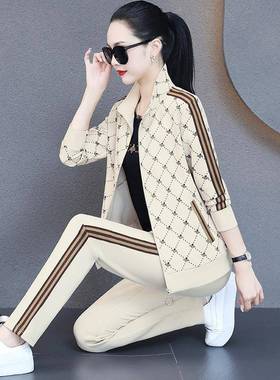 女尚士运动套装洋气时秋妈妈拉链春开衫跑服步品牌休闲三件套8202