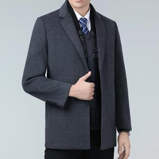 双面羊绒大衣冬男装领西加厚带围巾绒绒内胆风衣F16中年羊毛呢外