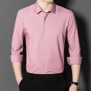 休196 商务春免衬烫职业工牌装 E闲纯色衬 男秋新款 品高端桑蚕丝衫