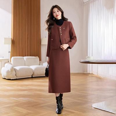 小香高风毛呢新套裙女2025裙冬款轻奢级感夹棉外套半两件套NY1NY1