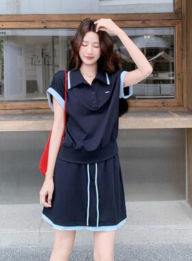 学院风撞酷色花边短袖衬衫短裤装女夏套日款飒风休新闲c016-12两