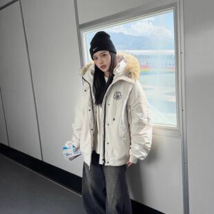 羽新绒80-508服短款美连式毛帽户外工装女大领外套秋冬品复古派客