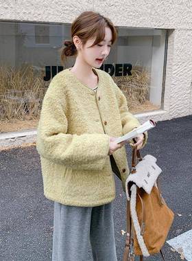 黄色减龄短款羊羔上毛C170-800外松套女秋百冬新款韩系宽气质搭夹