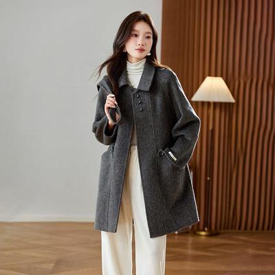 秋冬HE5128-1新款领单排套扣中长款羊毛大包衣时翻尚百搭外配包