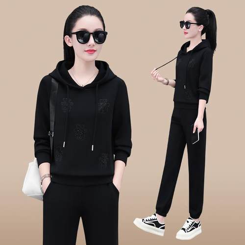 年刺绣连76214174帽动服套装运女卫服衣春季新款时尚洋气休秋闲两