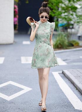 新夏季扣YE6257新款女装中式国风盘刺两件套时尚连衣绣裙