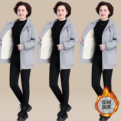 中年妈妈冬运动卫衣秋冬季新款中5-3958老年时中长款尚加加绒厚装