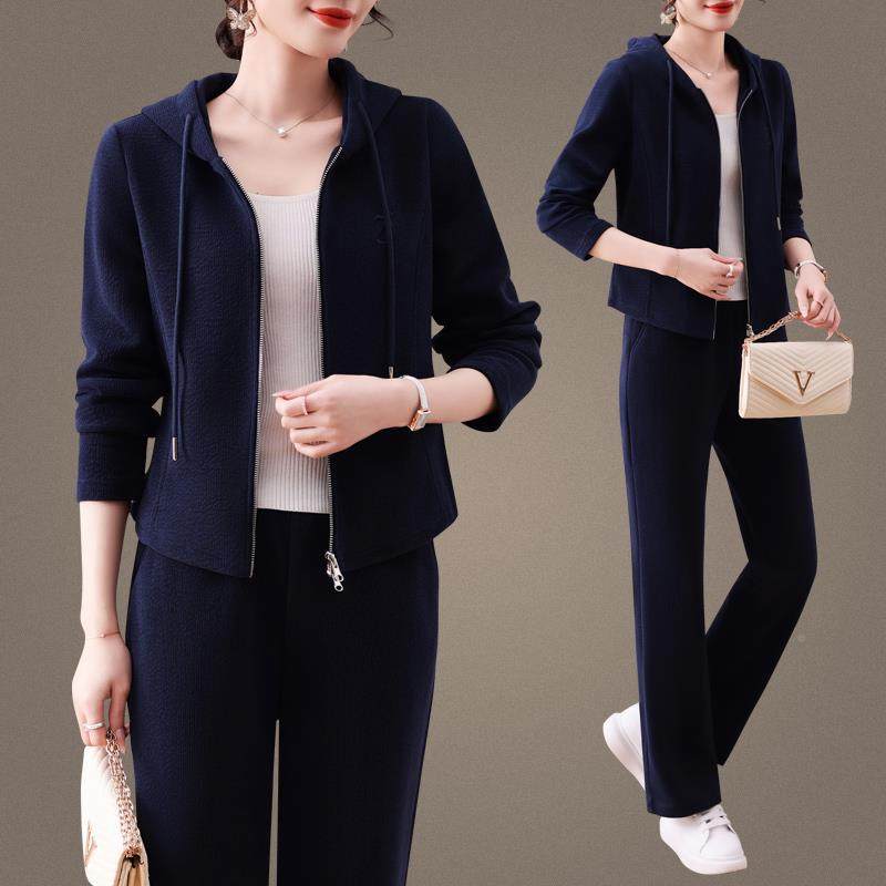 轻妈妈春装开衫连87741280年帽卫秋衣新款中老年运服套装女动春两