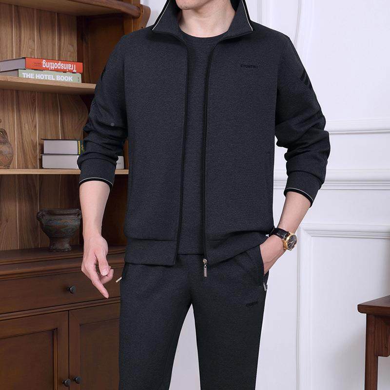 中老年秋季运7228029动套男春秋外爸爸大装码男士套装休闲运动服