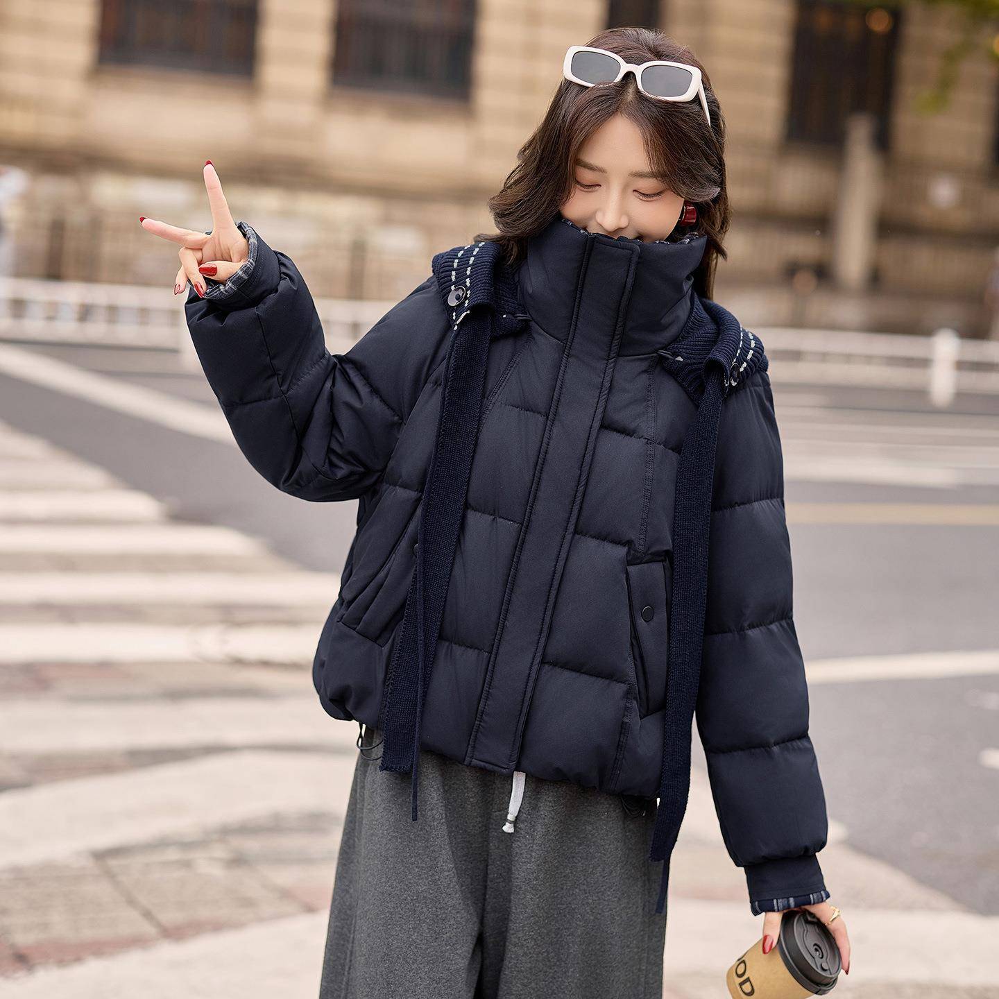 冬季时尚帽羽服女2连025新款韩版气拼接ZQ25285-潮流女装外套绒Z