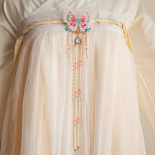 古风刺绣蝴蝶压襟超仙后压汉服压襟珍珠流苏胸前挂饰腰链禁步配饰