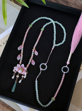 汉服莲花璎珞古风软璎珞超长流苏荷花配饰品日常百搭明制项链项圈