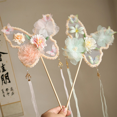 复古蝴蝶刺绣团扇子中国风汉服cos拍照古风手持团扇夏季舞蹈圆扇