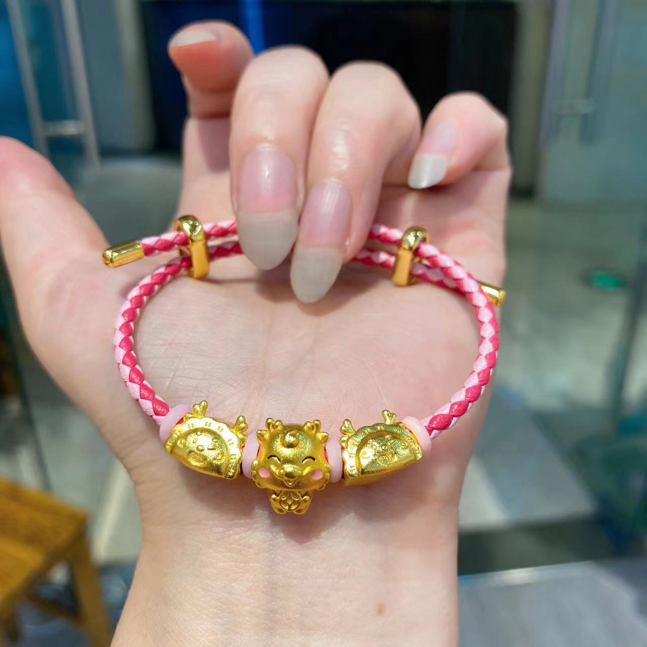 国潮沙金生肖龙套装手链福龙饺子本命年手串手腕饰品时尚气质百搭