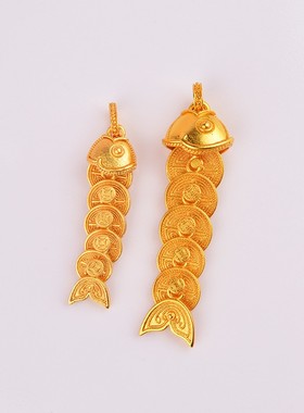 五帝钱锦鲤吊坠可动小鱼项链