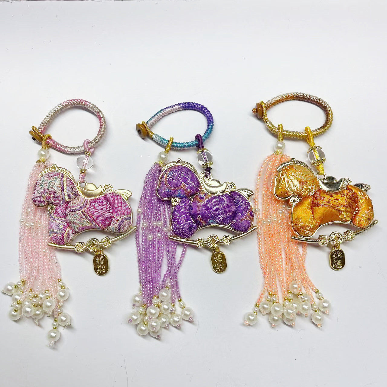 成品宋锦小马流苏挂件手工生肖马车挂钥匙扣包包挂饰古风饰品国潮