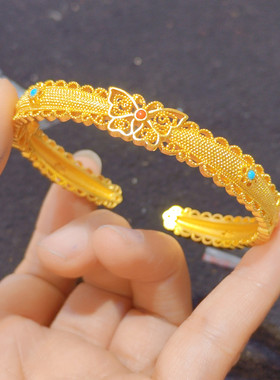 古法沙金镂空花丝蝴蝶手镯