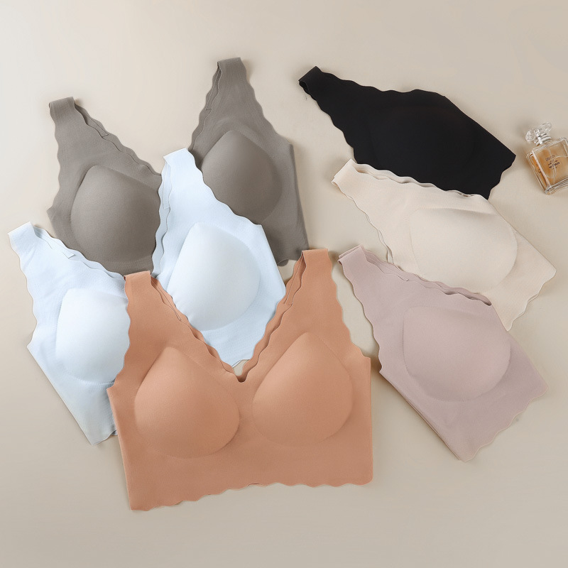 欧阳同款娜娜乳胶内衣bra深V小浪花薄款聚拢无痕舒适无钢圈文胸