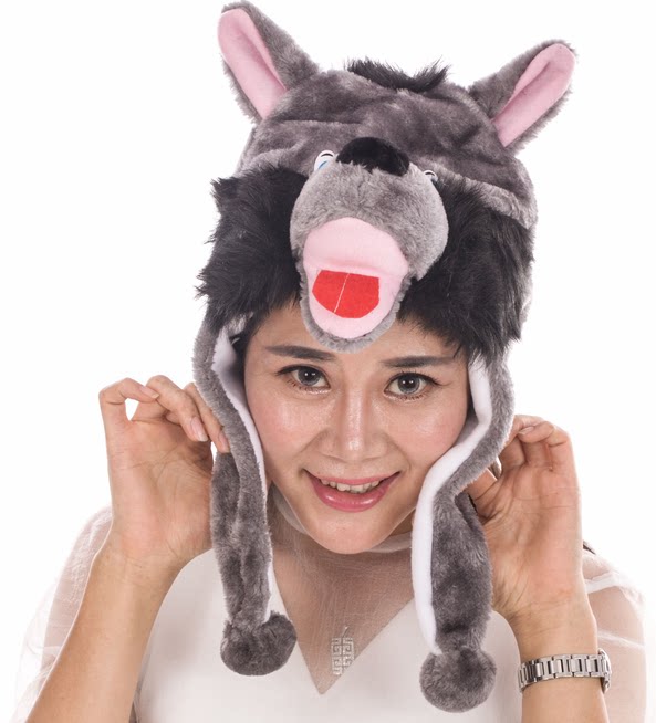 短款灰太狼卡通帽子短款卡通动物毛绒玩具帽子 大灰狼帽子