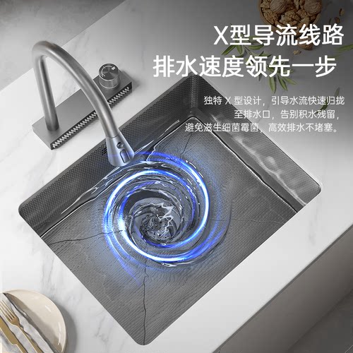 中岛吧台黑色方形不锈钢厨房水槽单槽迷你家用台下洗碗水池洗菜盆