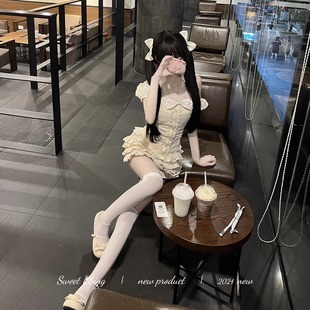 BBING甜餅 奶油派蛋糕裙少女甜美顯瘦蕾絲拼接蓬蓬短裙高腰半身裙