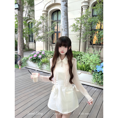 白梨花初恋感收腰少女小白裙