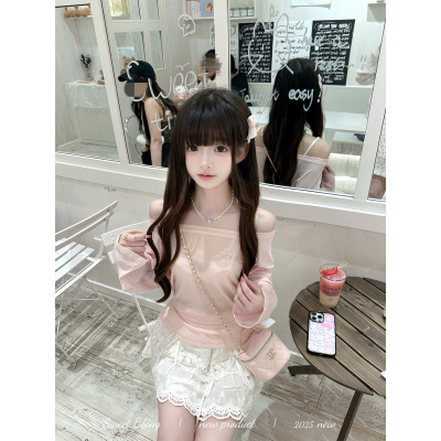 温柔妹妹绑带微透罩衫蕾丝蛋糕裙