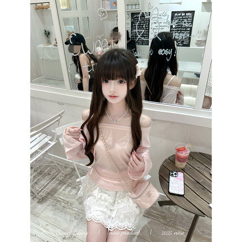 温柔妹妹绑带微透罩衫蕾丝蛋糕裙