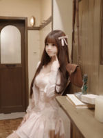BBING Sweet cake, sweet ballet, pure desire, lace trim, ruffled hem, pink halter dress, slim dress thumbnail 2