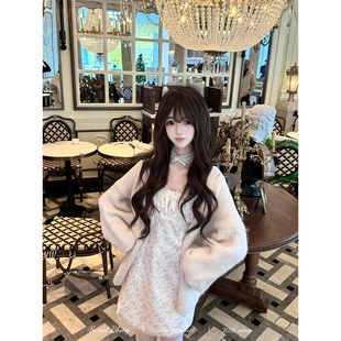 BBING甜饼 温柔糯糯 秋冬纯欲显瘦开衫毛衣针织衫外套&碎花吊带裙