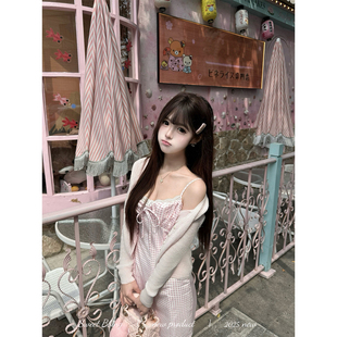 BBING甜饼 小甜格 纯欲少女感蕾丝蝴蝶结修身显瘦吊带连衣裙A字裙