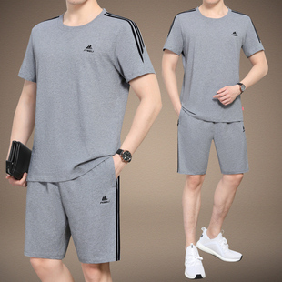 中年男士夏季短袖长裤夏款运动套装中老年休闲运动服爸爸夏天半袖