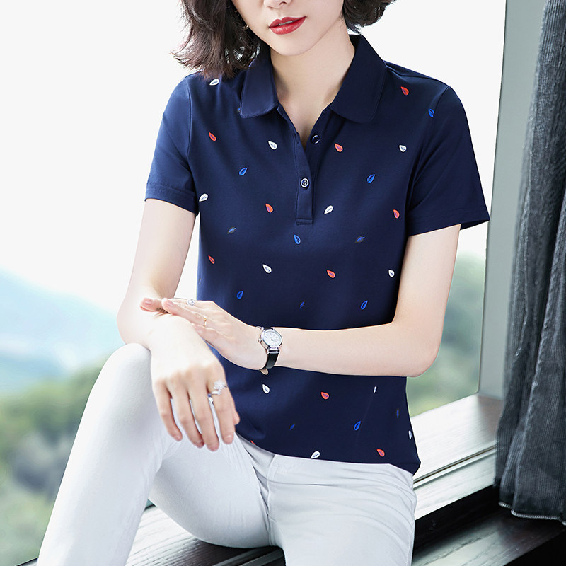 中老年polo衫女冰丝翻领短袖t恤2026年新款妈妈修身显瘦上衣薄款
