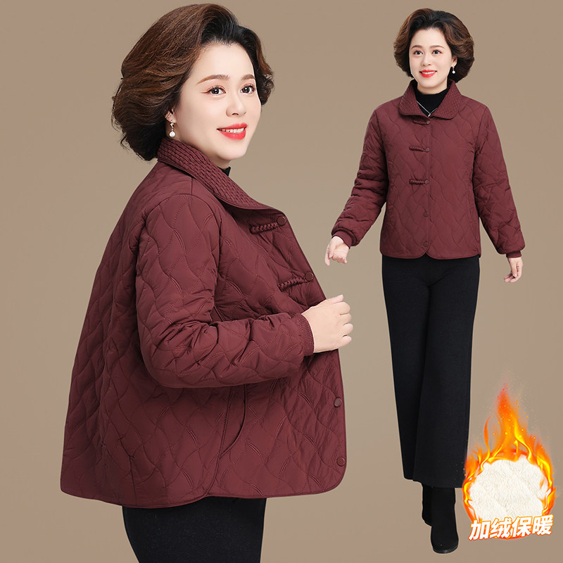 妈妈秋冬加绒外套夹棉小棉袄2025新款阔太太中老年女冬装羽绒棉衣