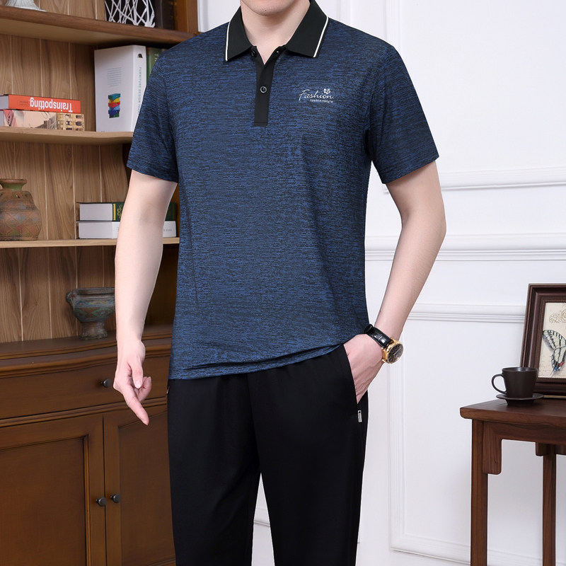中老年运动套装男士夏季新款短袖速干休闲两件套中年爸爸夏装