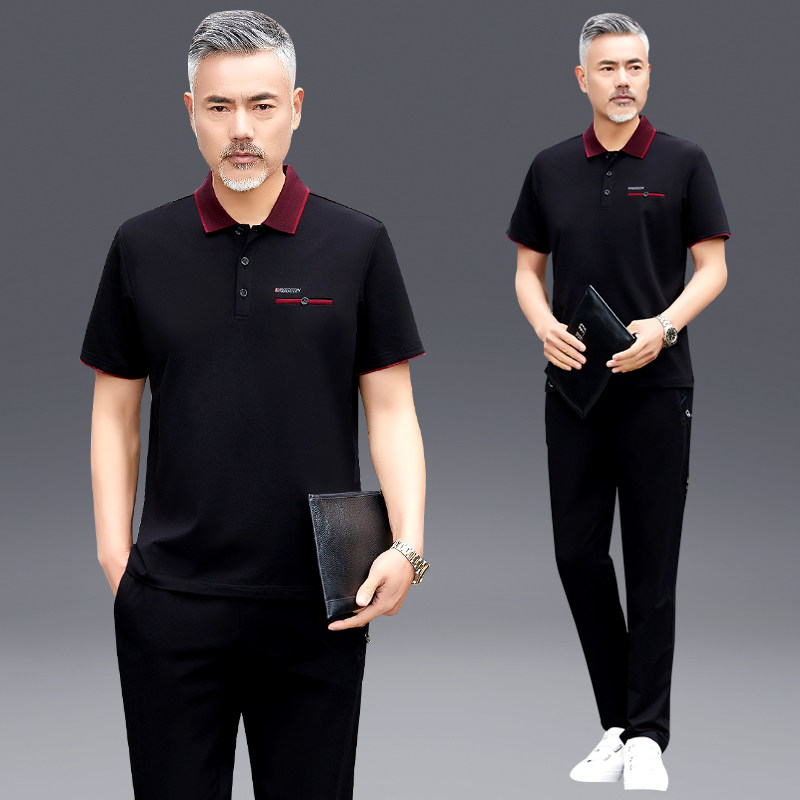 爸爸夏装套装中年男士短袖t恤2026款中老年人运动休闲父亲节衣服
