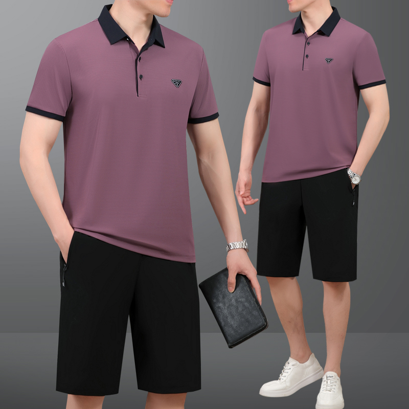 2025夏季新款套装男冰丝男士爸爸装短袖衣服男装运动中老年人夏装