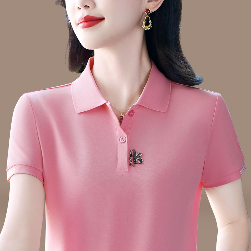 简约休闲百搭翻领POLO衫短袖t恤女夏装新款洋气妈妈装气质有型