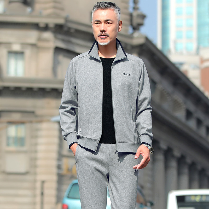 运动套装男士春秋季休闲大码爸爸装两件套中老年秋冬运动服男外套