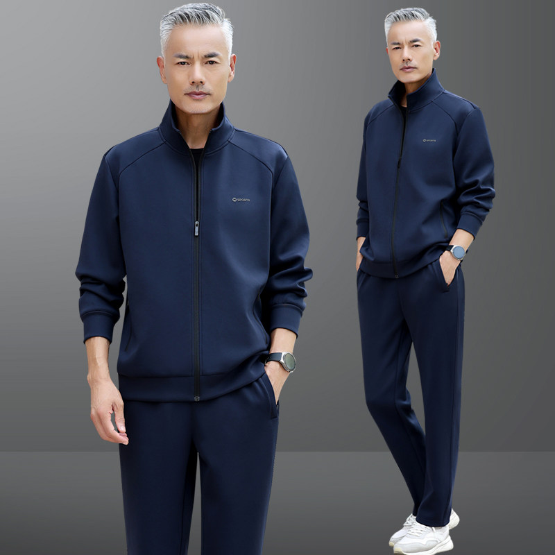 男士休闲运动套装春秋季中老年运动服爸爸春装运动套装三件套男装