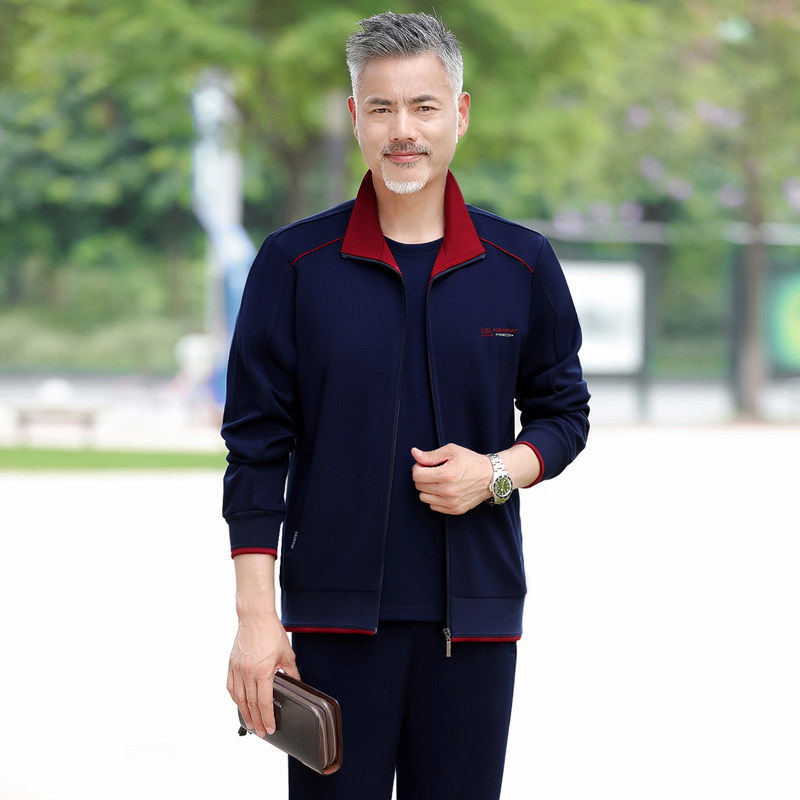 中老年运动套装男士宽松纯棉运动服男大码爸爸春秋季休闲卫衣套装