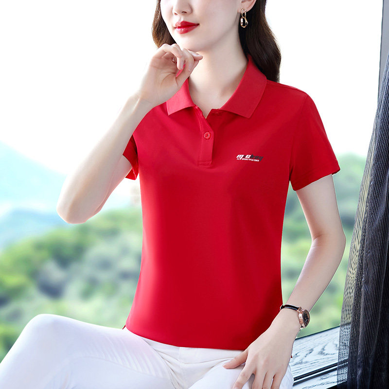polo领T恤女款短袖2024年新款夏半袖短款正肩上衣冰丝宽松小个子