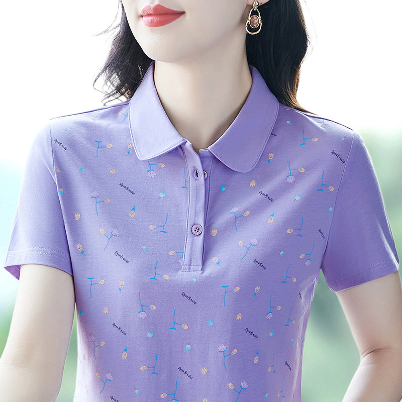 夏季中老年妈妈装棉短袖t恤女士薄款翻领休闲运动半袖显瘦POLO衫