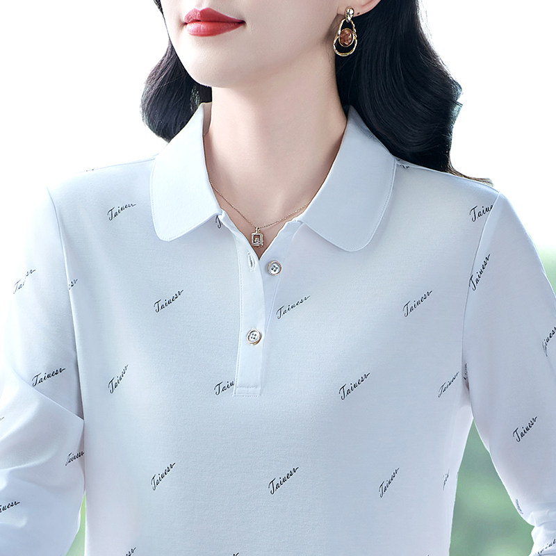 长袖t恤女2025新款春季纯棉polo衫妈妈宽松内搭上衣服春秋打底衫