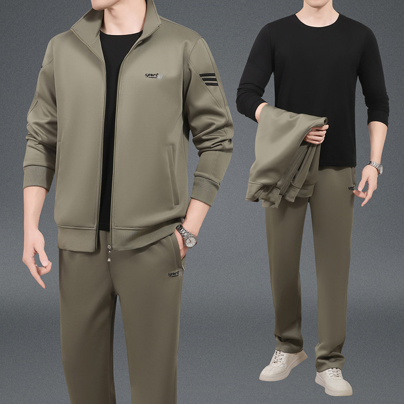 男士休闲运动套装春秋中老年运动服爸爸运动套装卫衣两三件套男装