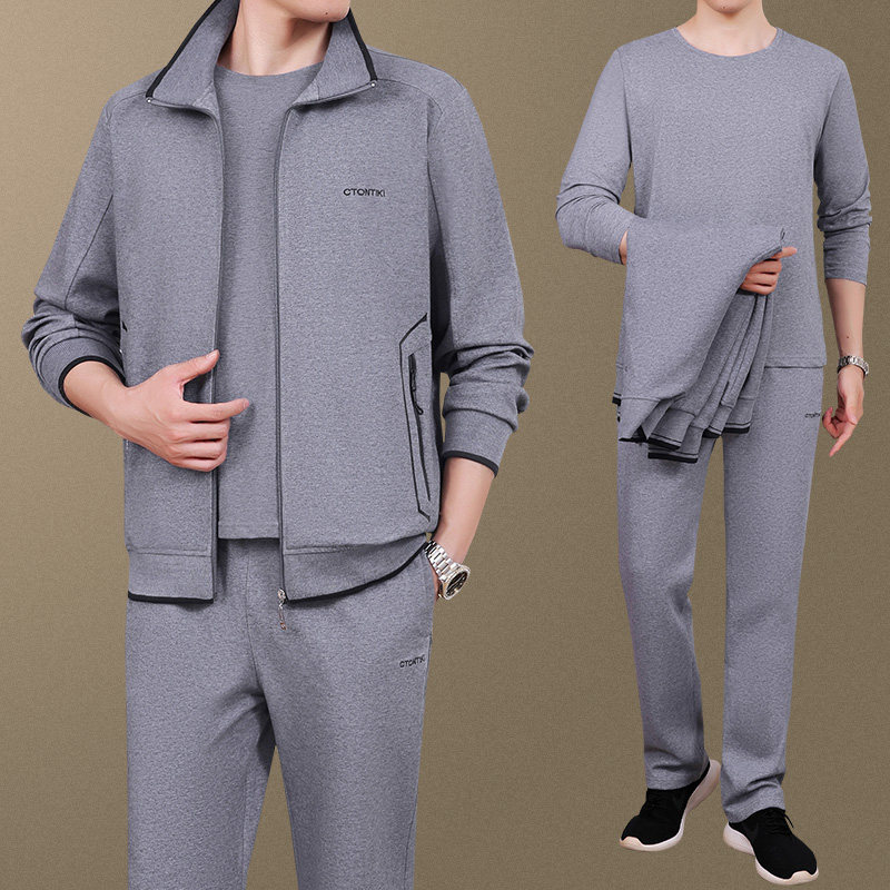 中老年运动套装男士卫衣春秋款休闲黑色男中年人爸爸春装外穿一套